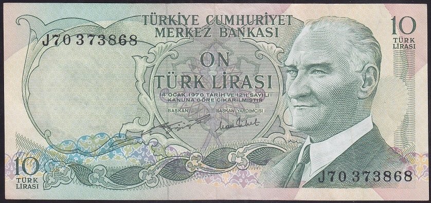 6.EMİSYON 2.TERTİP 10 LİRA J70 373868 ÇÇT