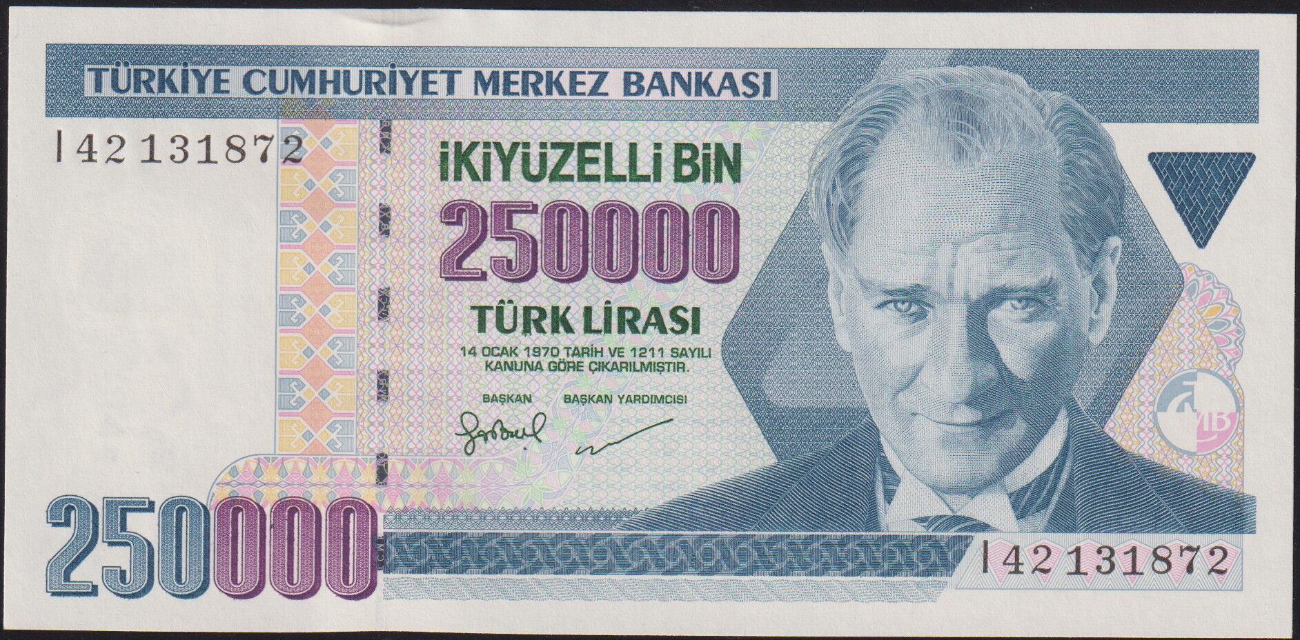 7.Emisyon 3.Tertip 250000 Lira I42 131872 Çil