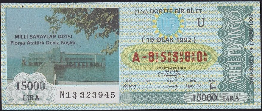 1992 19 Ocak Çeyrek Bilet - U Serisi ( A )