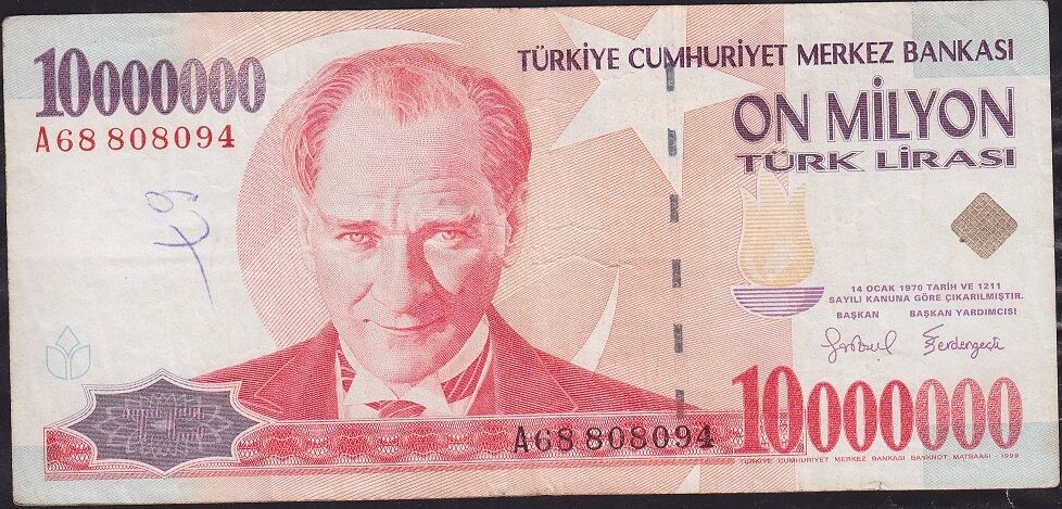 7.Emisyon 10 000 000 Lira A68 808094 Çok Temiz