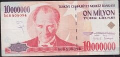 7.Emisyon 10 000 000 Lira A68 808094 Çok Temiz