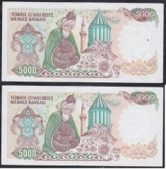 7.EMİSYON 3.TERTİP 5000 LİRA F11 072318 -19 SERİ TAKİPLİ 2 ADET ÇİLALTI +