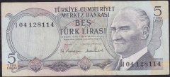 6.Emisyon 2.Tertip 5 Lira I04 128114 Çok Temiz