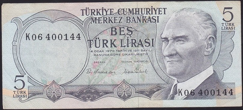 6.EMİSYON 2.TERTİP 5 LİRA K06 400144 ÇOK TEMİZ +