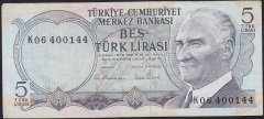 6.EMİSYON 2.TERTİP 5 LİRA K06 400144 ÇOK TEMİZ +