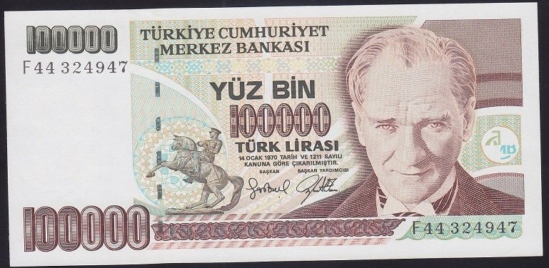 7.EMİSYON 3.TERTİP 100000 LİRA F44 324947 ÇÇT ÇİLALTI