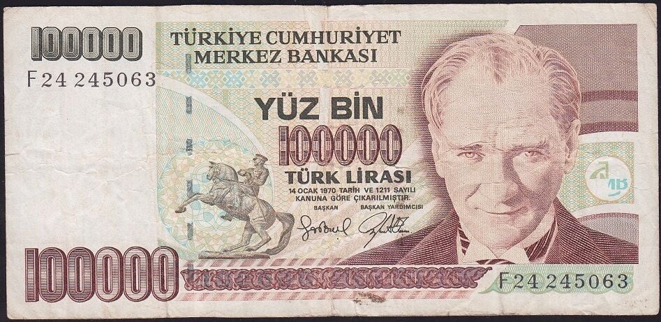 7.Emisyon 3.Tertip 100000 Lira F24 245063 Çok Temiz