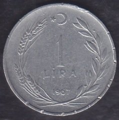 1967 Yılı 1 Lira Ters