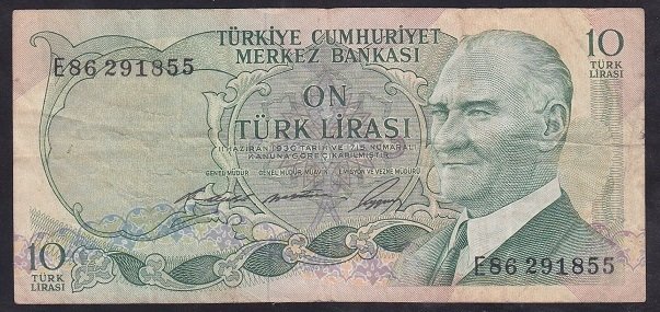 6.EMİSYON 1.TERTİP 10 LİRA E86 291855 ÇOK TEMİZ