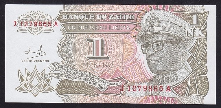 Zaire 1 Nouveau Likuta 1993 Çil Pick 47