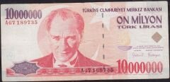 7.Emisyon 10 000 000 Lira A67 189735 Çok Temiz