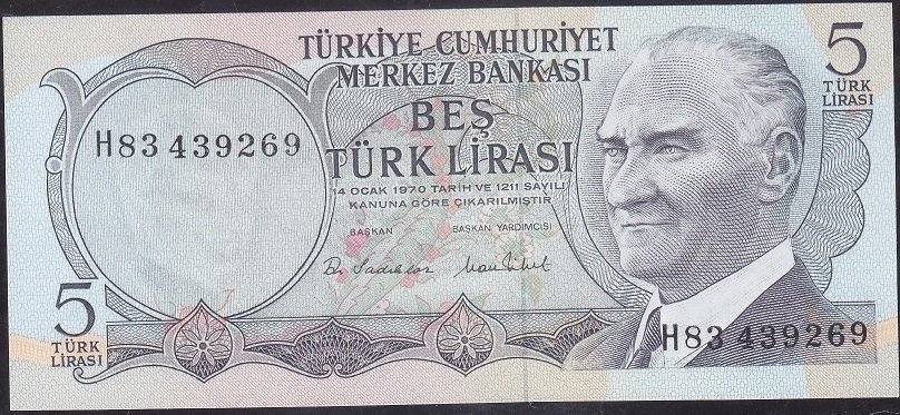 6.Emisyon 2.Tertip 5 Lira H83 439269 Çilaltı Çil