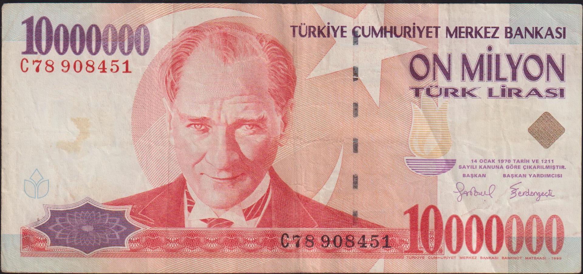 7.Emisyon 10 000 000 Lira C78 908451 Çok Temiz