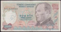 7.EMİSYON 1.TERTİP 5000 LİRA A45 520859 ÇOK TEMİZ