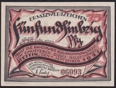 Almanya 75 Pfennig Notgeld 1922 Çil