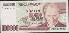 7.Emisyon 3.Tertip 100000 Lira F18 039093 Çok Temiz