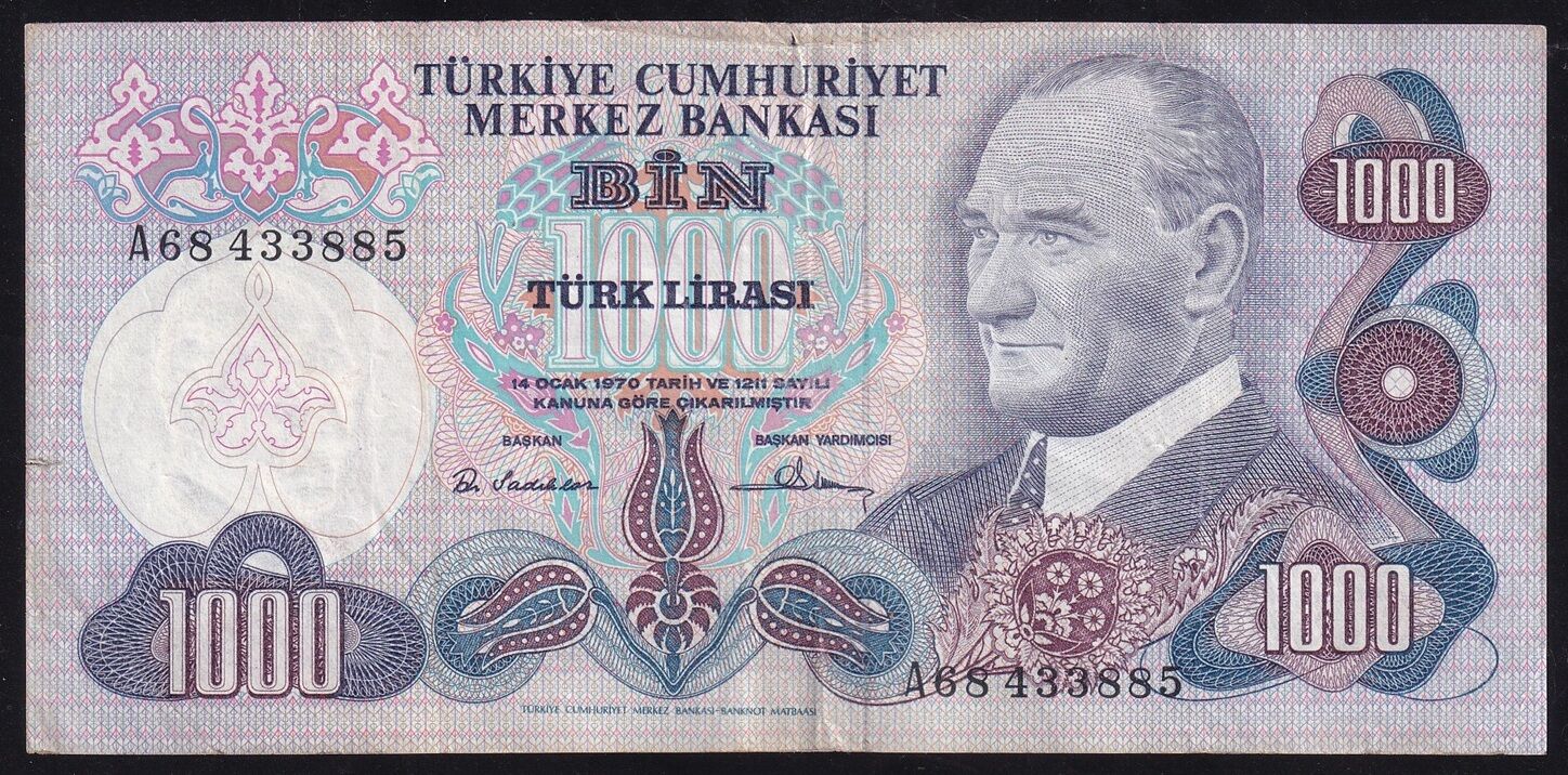6.Emisyon 1.Tertip 1000 Lira A68 433885 Çok Temiz