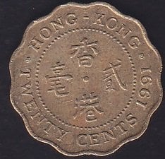 HONG KONG 20 CENT 1991 eski para alan yerler