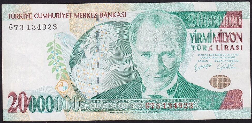 7.Emisyon 20 000 000 Lira G73 134923 Çok Temiz+