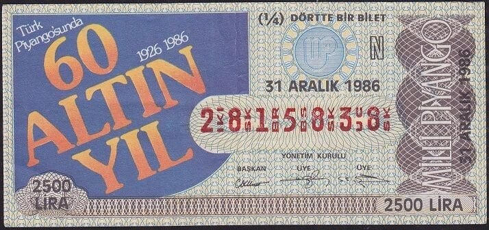 1986 31 Aralık Çeyrek Bilet - N Serisi