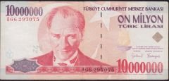 7.Emisyon 10 000 000 Lira A66 297075 Çok Temiz