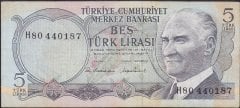6.Emisyon 2.Tertip 5 Lira H80 440187 Çok Temiz