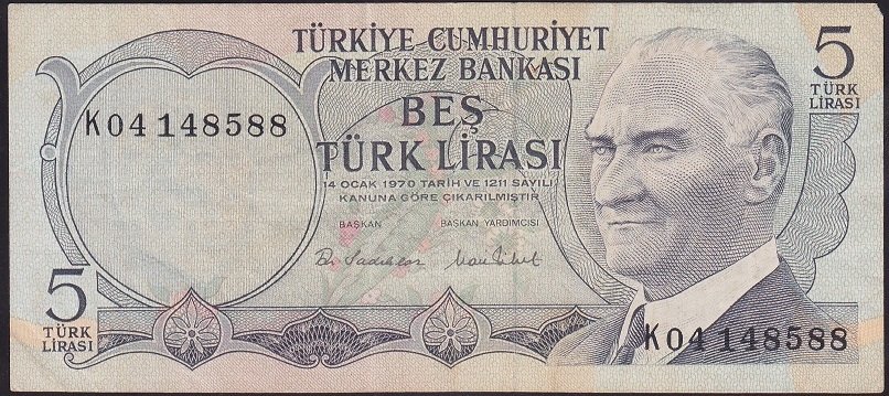 6.EMİSYON 2.TERTİP 5 LİRA K04 148588 ÇOK TEMİZ