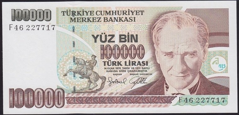 7.EMİSYON 3.TERTİP 100000 LİRA F46 227717 ÇİL