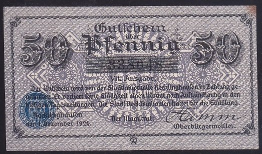 ALMANYA 50 PFENNİNG NOTGELD 1920 ÇİLALTI ÇİL