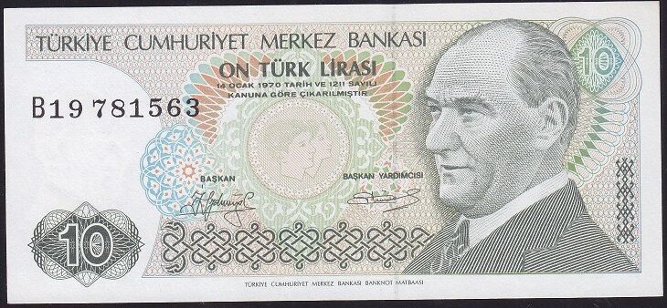 7.Emisyon 1.Tertip 10 Lira B19 781563 Çilaltı