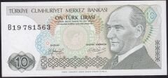 7.Emisyon 1.Tertip 10 Lira B19 781563 Çilaltı