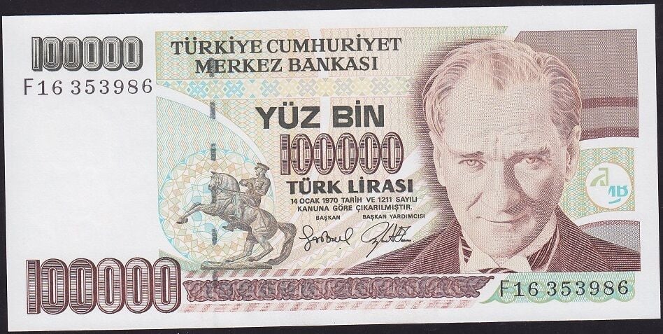 7.Emisyon 3.Tertip 100000 Lira F16 353986 Çilaltı Çil