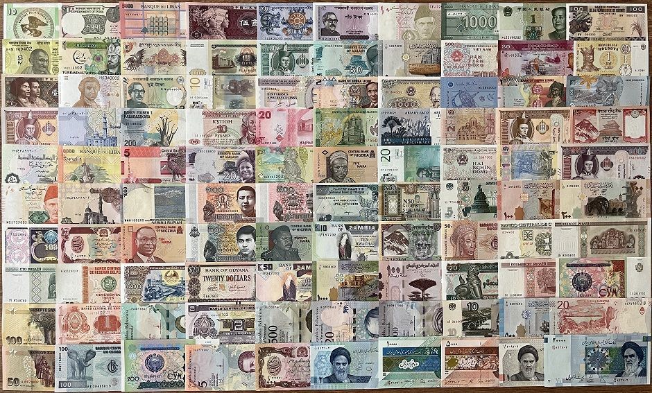 100 Farklı Yabancı Kağıt Para Seti Çil Güzel Numaralar