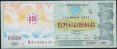 1992 31 Aralık Çeyrek Bilet - G Serisi