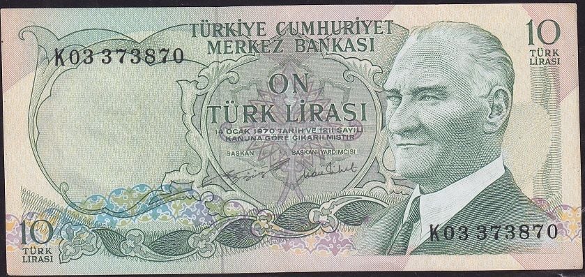 6.Emisyon 2.Tertip 10 Lira K03 373870 Çok Çok Temiz+