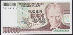 7.EMİSYON 3.TERTİP 100000 LİRA F50 152913 ÇİLALTI