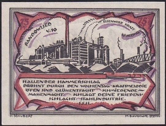 Almanya 75 Pfennig Notgeld 1922 Çil