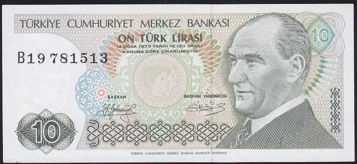 7.Emisyon 1.Tertip 10 Lira B19 781513 Çil