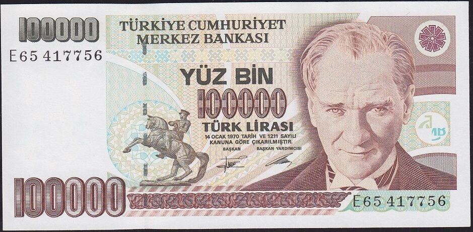 7.Emisyon 2.Tertip 100000 Lira E65 417756 Çil