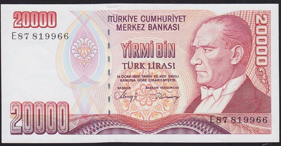 7.Emisyon 1.Tertip 20000 Lira E87 819966 Çil