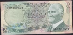 6.Emisyon 2.Tertip 10 Lira K02 380574 Çok Temiz+