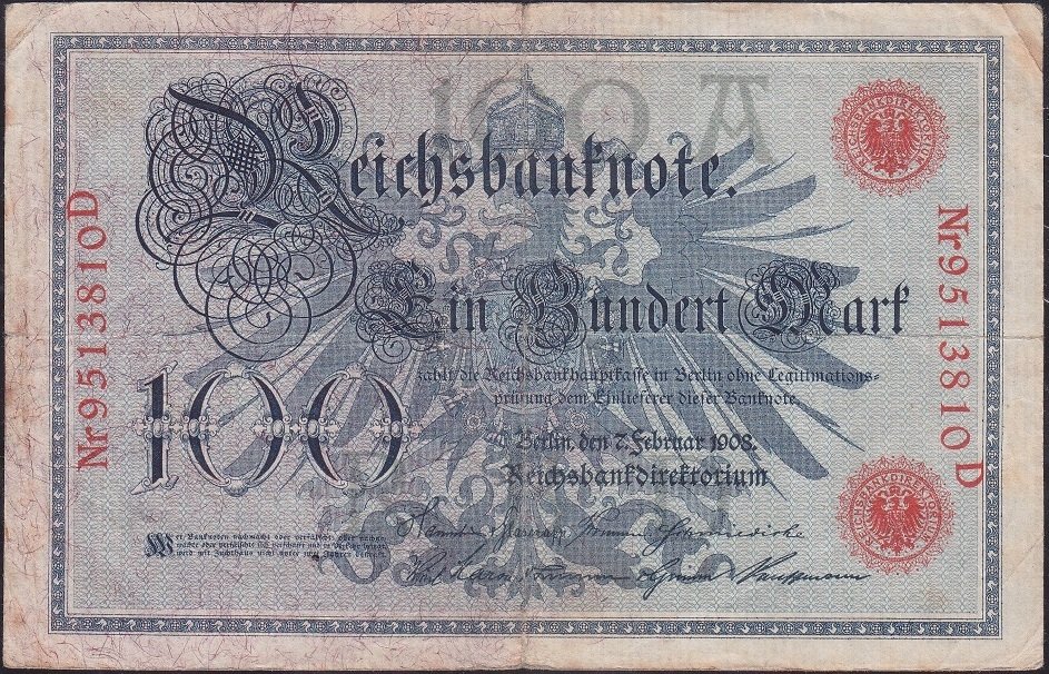 Almanya 100 Mark 1908 Çok Temiz