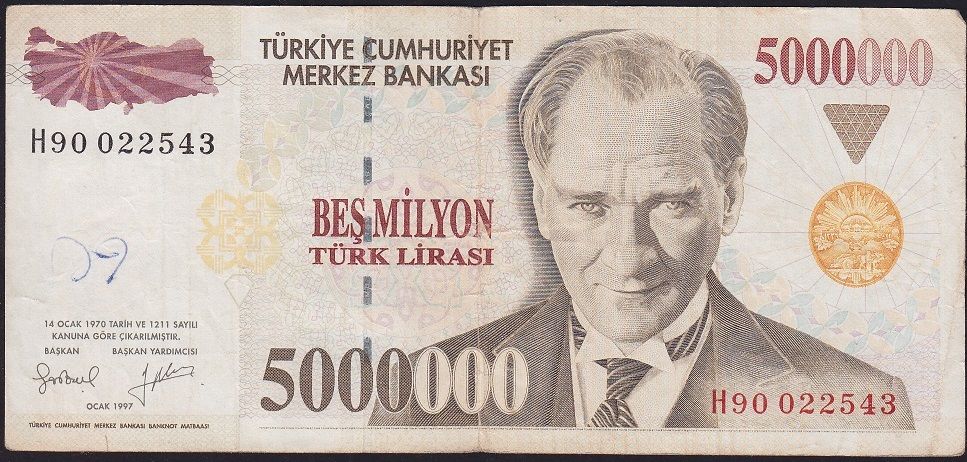 7.Emisyon 5 000 000 Lira H90 022543 Çok Temiz