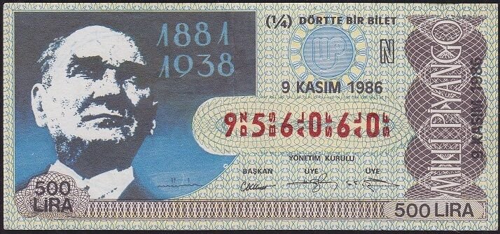 1986 9 Kasım Çeyrek Bilet - N Serisi