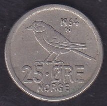NORVEÇ 25 ÖRE 1964