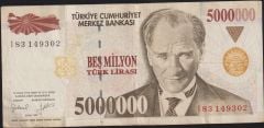 7.Emisyon 5 000 000 Lira I83 149302 Çok Temiz+