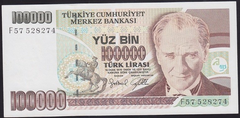 7.EMİSYON 3.TERTİP 100000 LİRA F57 528274 ÇİLALTI