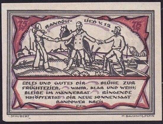 Almanya 75 Pfennig Notgeld 1922 Çil Filigranlı