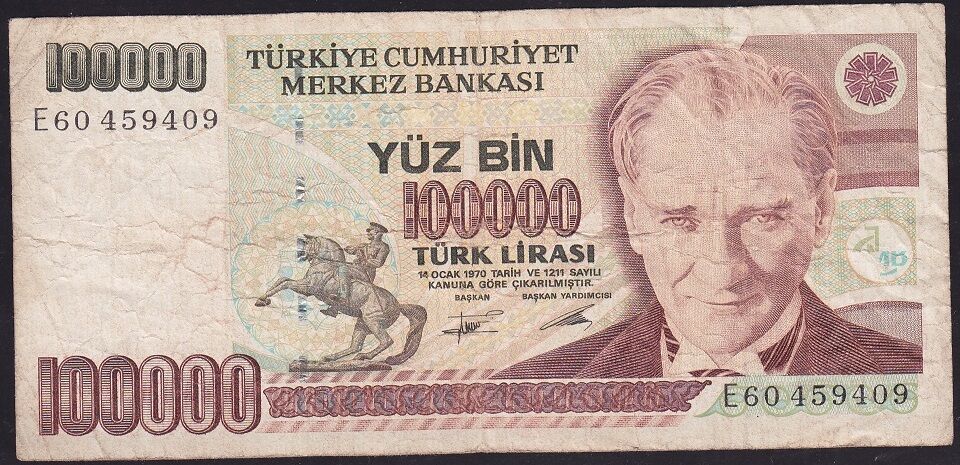 7.Emisyon 2.Tertip 100000 Lira E60 459409 Temiz