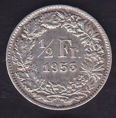 İsviçre 1/2 Frank 1953 Gümüş